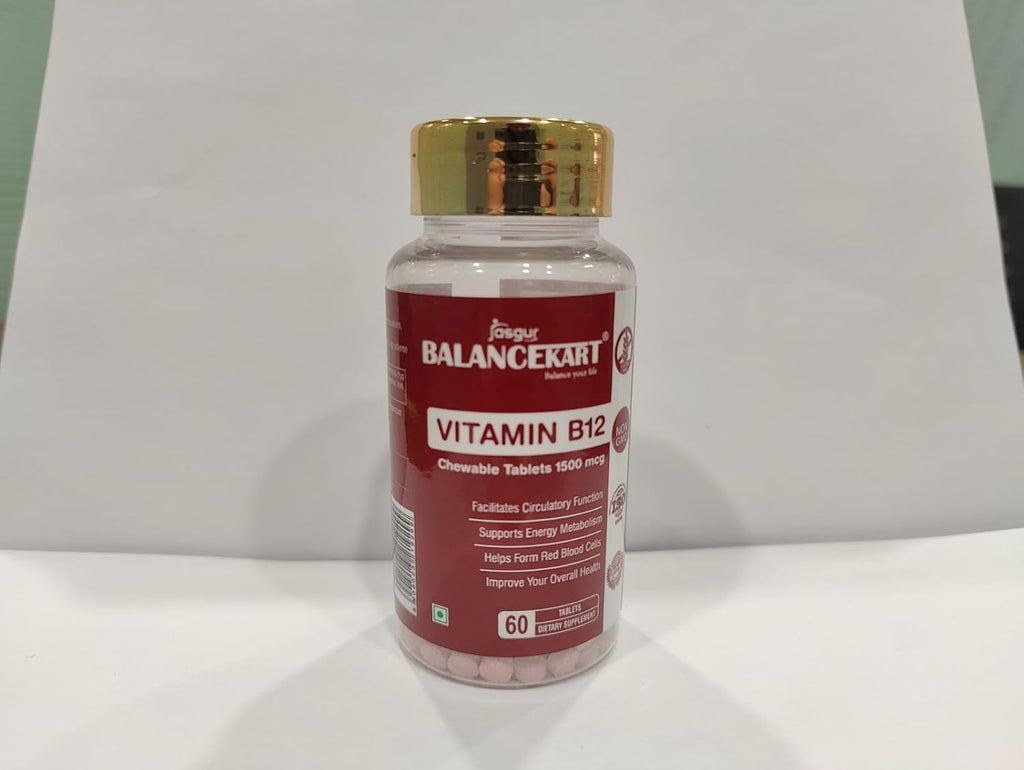 Balancekart Vitamin B12 Supplements for Men & Women, 1500mcg Vitamin B12 Tablets to Improve Red Blood Cell Formation, Boosts Energy Level, 60 Tablets