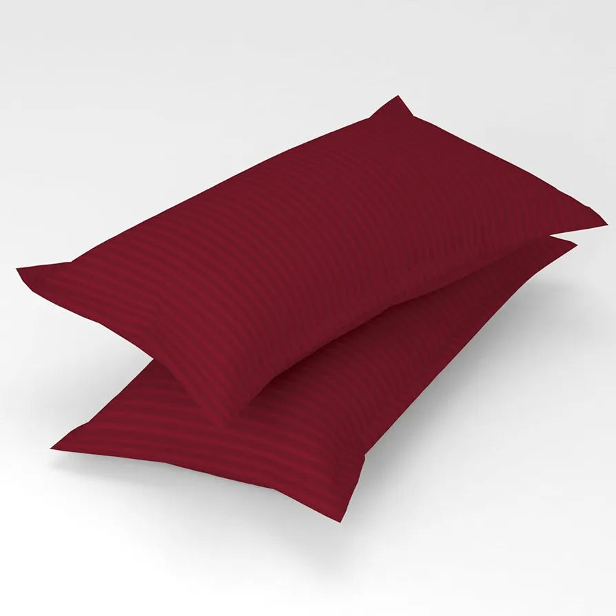 Homefab India 160 TC Stripe Glace Cotton Double BedSheet with 2 Pillow Covers Maroon