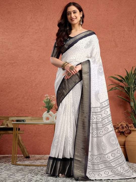 Sangria Woven Bandhani Printed Tussar Saree