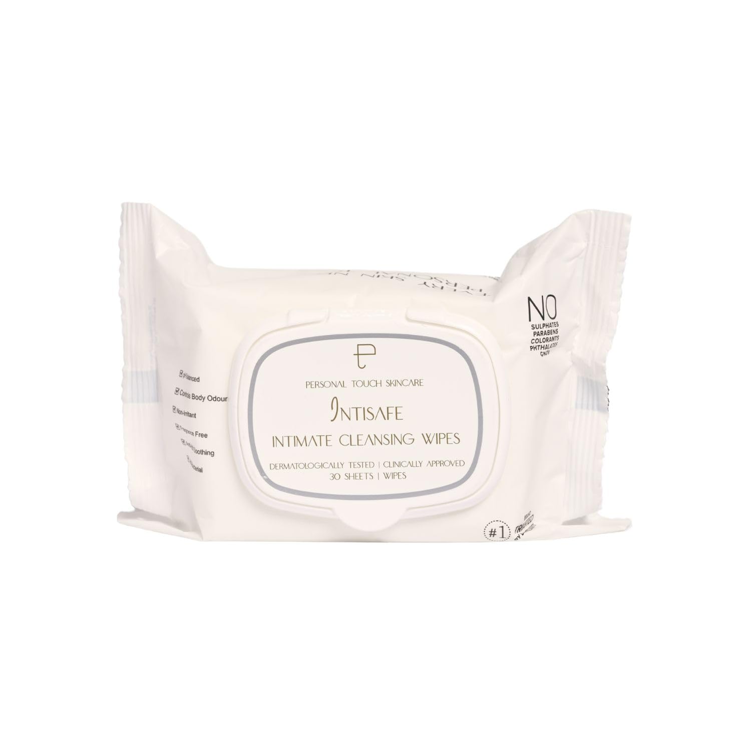 Personal Touch Intisafe Intimate Hygiene Wipes | Fragrance-Free, pH Balanced with Lactic Acid | Gentle Cleansing for Intimate Area | With Calendula, Zinc & Thyme | 30 Sheets