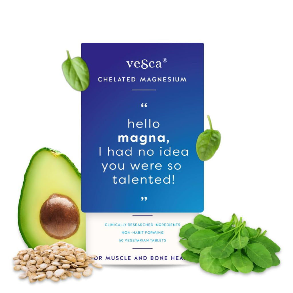 Vesca Chelated Magnesium For Improve Sleep And Stress Relief, Magnesium Glycinate, Citrate, Oxide For Men & Women,100% Plant Based & Vegetarian | 340mg_60 Tablets