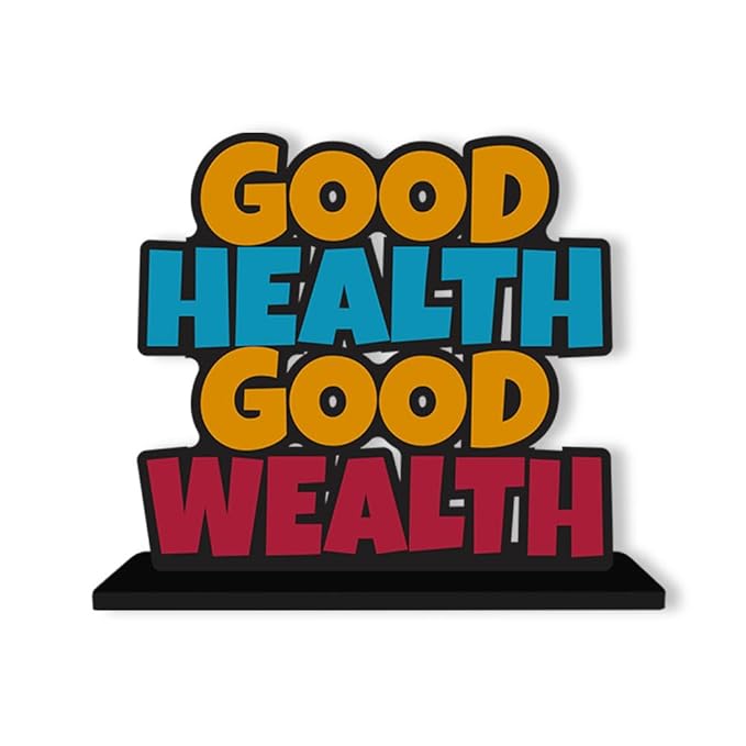 Artvibes Wooden Idols and Figurine Good Health Good Wealth Quotes Table Decoration for Office Desk | Home Decor Item