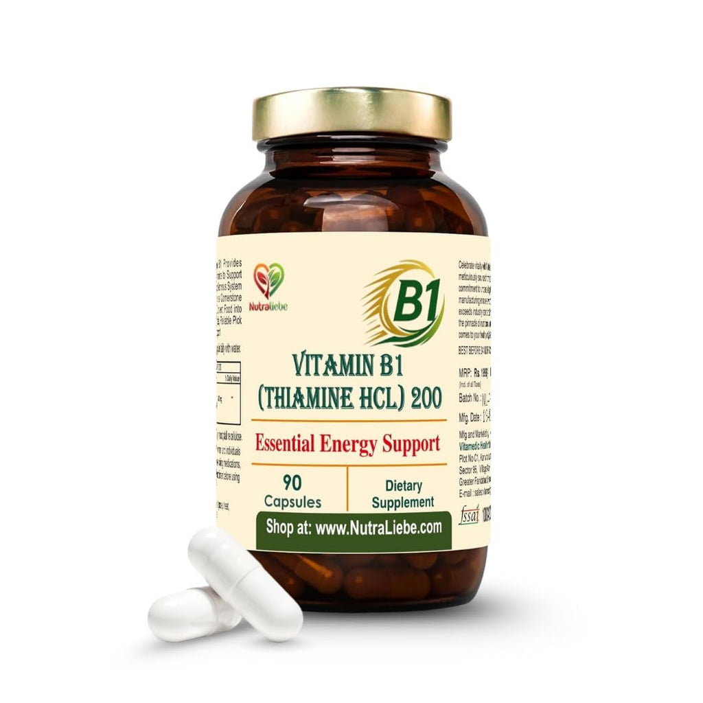 Nutraliebe Vitamin B1 (Thiamine HCl) â€“ High-Potency Energy & Nervous System Support | Promotes Metabolism, Heart Health & Brain Function | 90 Vegetarian Capsules | Non-GMO & Gluten-Free