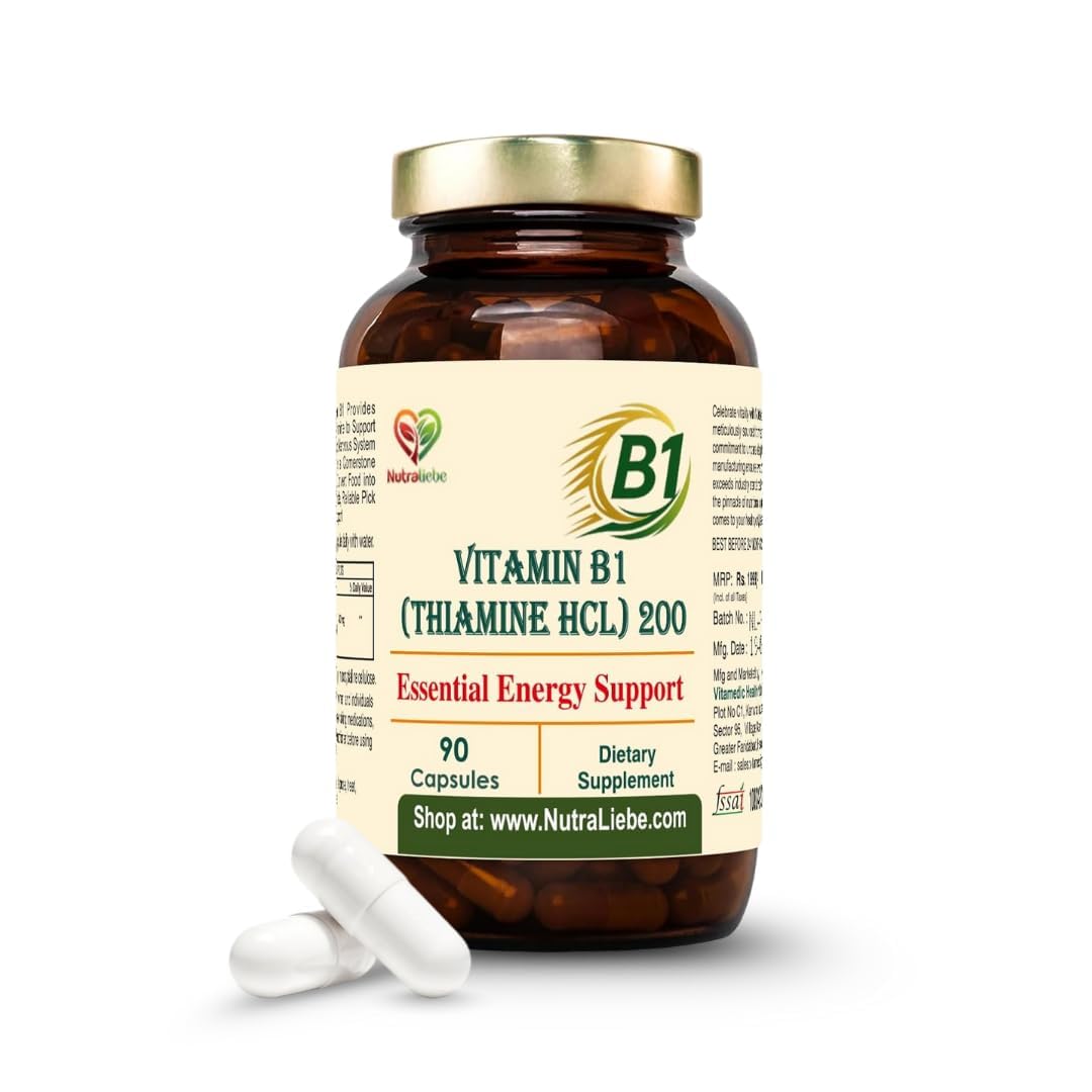 Nutraliebe Vitamin B1 (Thiamine HCl) â€“ High-Potency Energy & Nervous System Support | Promotes Metabolism, Heart Health & Brain Function | 90 Vegetarian Capsules | Non-GMO & Gluten-Free