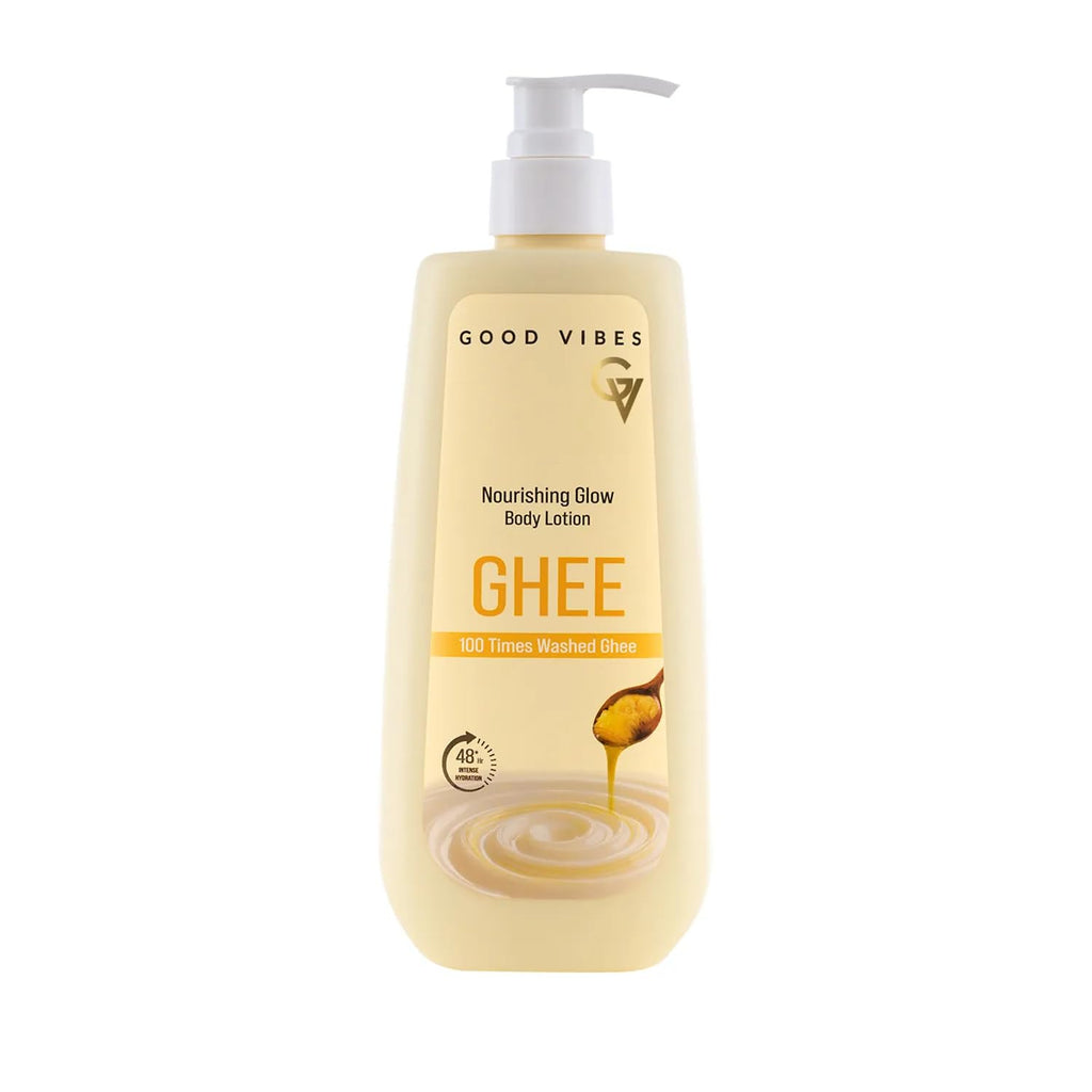 Good Vibes Nourishing Glow Ghee Body Lotion with Shata Dhauta Ghrita (100 Times Washed Ghee) | 48-Hour Hydration in a Single Use | Skin Barrier Repair | Lightweight, Non-Greasy Formula | Suitable for All Skin Types (400 ml)