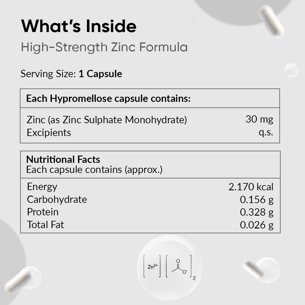 Ambrosial Zinc Supplements - High Strength 30 mg, Highly Bioavailable Zinc Supplement for Men & Women, Immune & Metabolism Support, Zinc Supplements, Pack of 1-60 Capsules