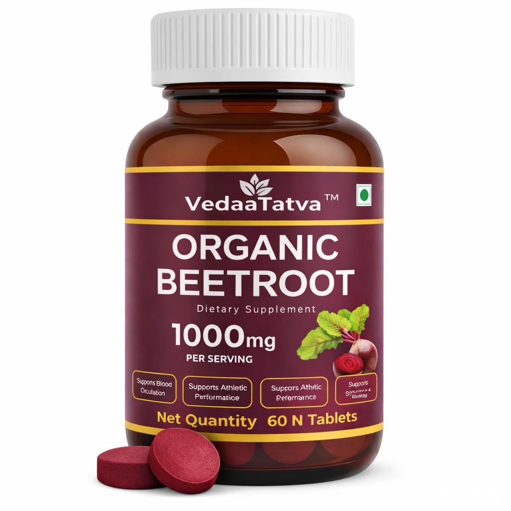VedaaTatva Beetroot Tablets 60 Tablets 1000mg | Beetroot Tablet from Beta Vulgaris (Table Beet, Garden Beet, Red Beet) | Beetroot Powder Extract Supplement | Supports Blood Flow, Circulation & Hemoglobin | Natural Nitric Oxide Booster | Vegan