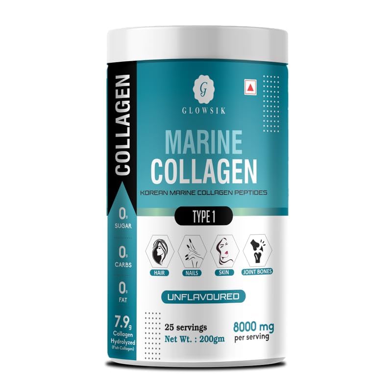 Glowsik Korean Marine Collagen Powder | Marine Collagen Supplements for Women and Men - 200 Gms | Pack of 2 | Unflavoured