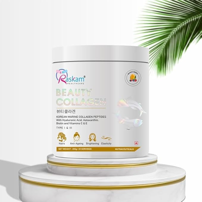 Raskam Beauty Collagen Powder Korean Marine Collagen Peptides Mango Berry - 250 gms
