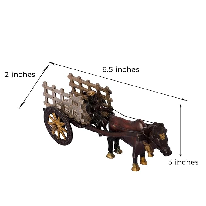 Ecraftindia Antique Finish Open Bullock Cart Brass Showpiece | Brown