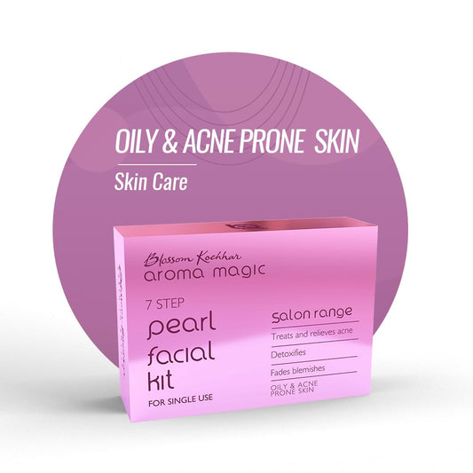 Aroma Magic 7 step Pearl Facial Kit| Anti-Acne, Detox & Lighten blemishes| Pearl Bhasma, Seaweed Extracts| Oily & Acne Prone Skin| Single Use| Pack of 1 (30g + 18ml)