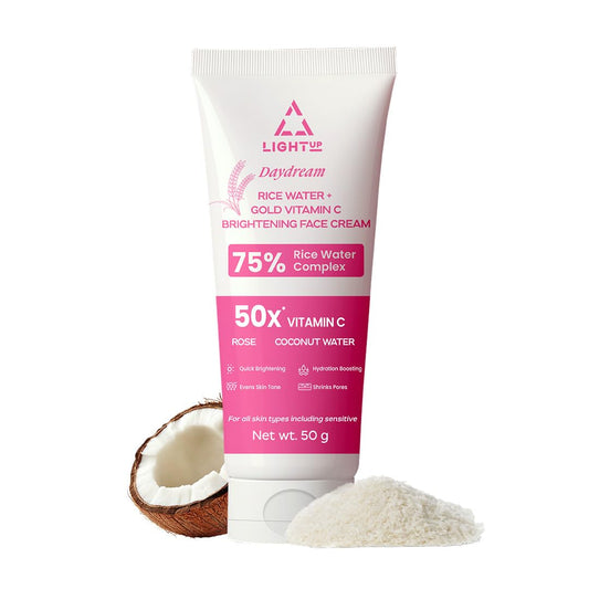 Light Up Daydream Rice Water Brightening Face Cream with 75% Rice Water Complex, Rose & Coconut Water | Korean Glass Glow | Shrink Pores | Oil Free & For All Skin Types | 50 g