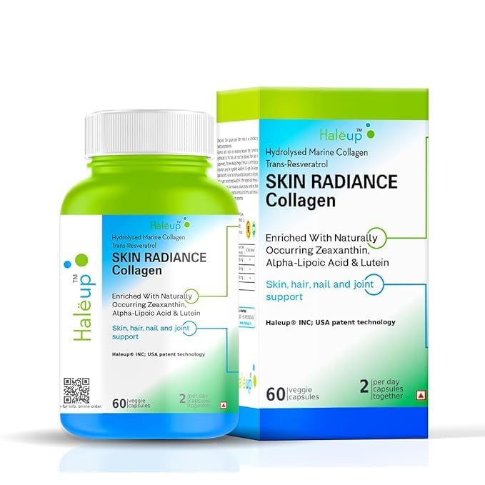 Haleup INC USA Skin Radiance Collagen with Hydrolyzed Peptides 1000mg | Plus Trans-Resveratrol 200mg & Lipoic Acid 200mg | 60 Capsules – Pack of 1