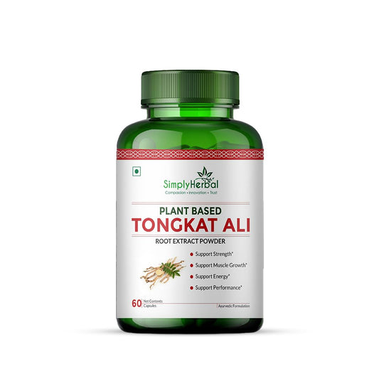 Simply Herbal Tongkat Ali root extract powder 1000mg | Enhanced testosterone level, Stamina and Stress tolerance 60 Veg Capsules