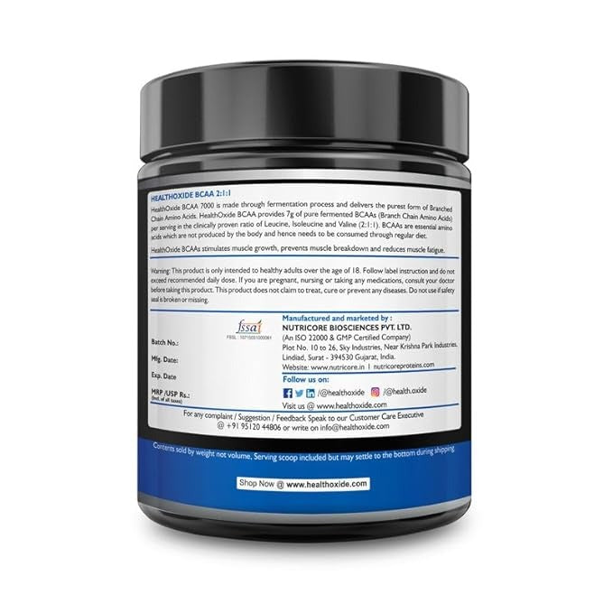 HealthOxide BCAA 7000 Amino Acid Instantized 2:1:1 Powder Pineapple - 300 gms