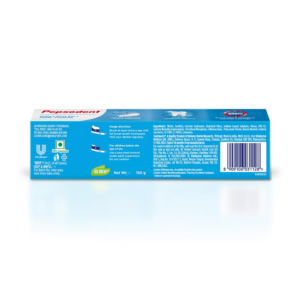 Pepsodent 2-in-1 Toothpaste 80G ||First in India Paste + Gel formula || Helps prevent cavity + Freshens breath_150G