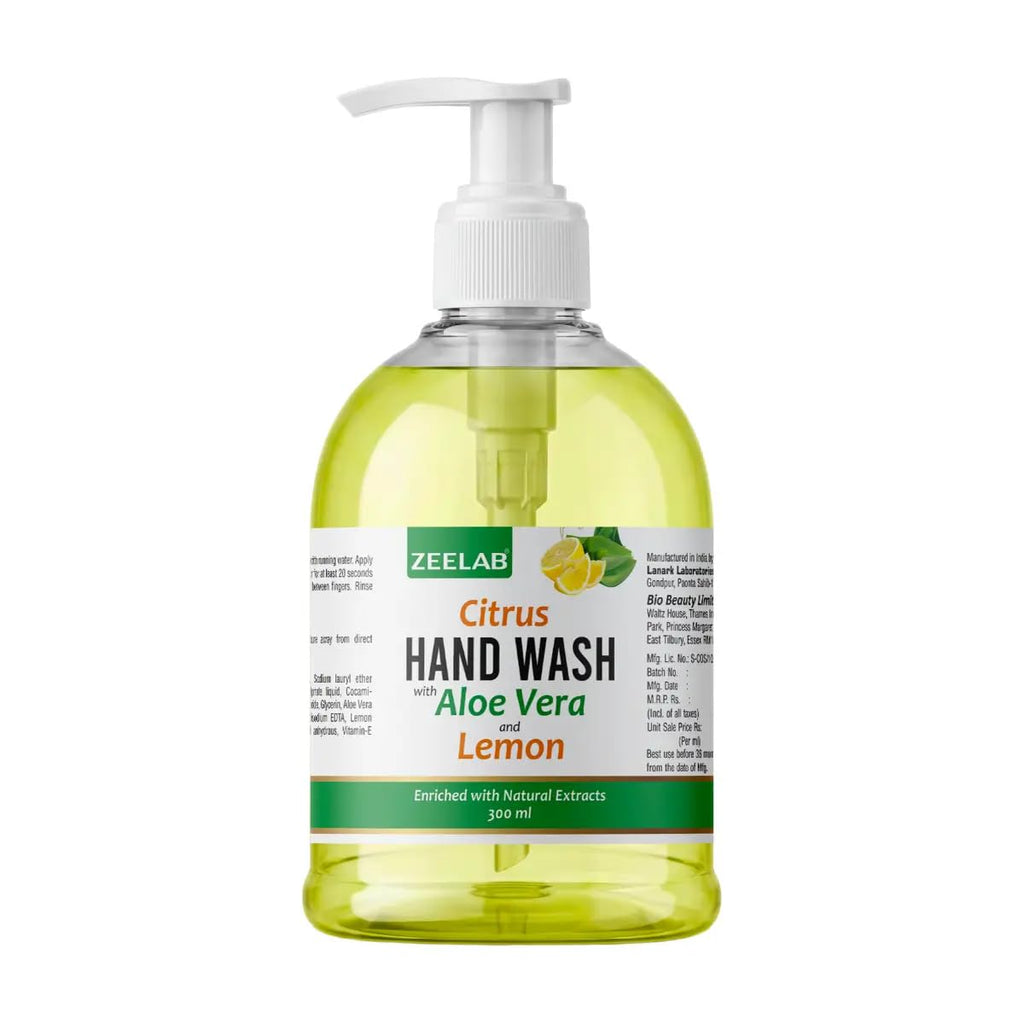 Zeelab Citrus Hand Wash 300ml | Aloe Vera, Lemon Extract, Triclosan & Vitamin E | Gentle Daily Hand Cleanser for Fresh, Soft & Hygienic Hands