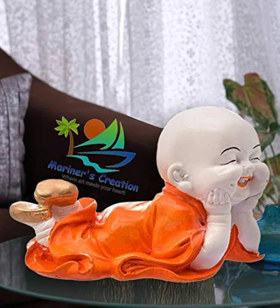 Mariner's Creation Polyresin Cute Baby Monk Laughing Buddha Showpiece Orange