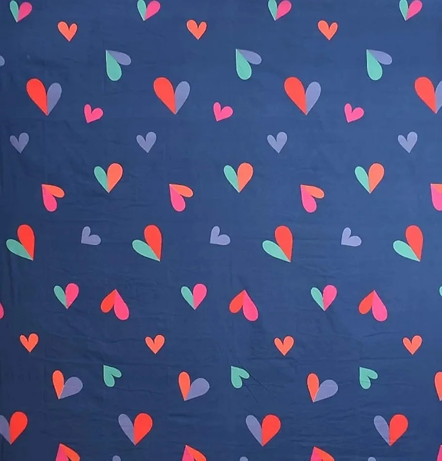 The Home Style Cotton Feel Glace Cotton Elastic Single Bed Bedsheet With 1 Pillow Cover,300 TC Blue Heart