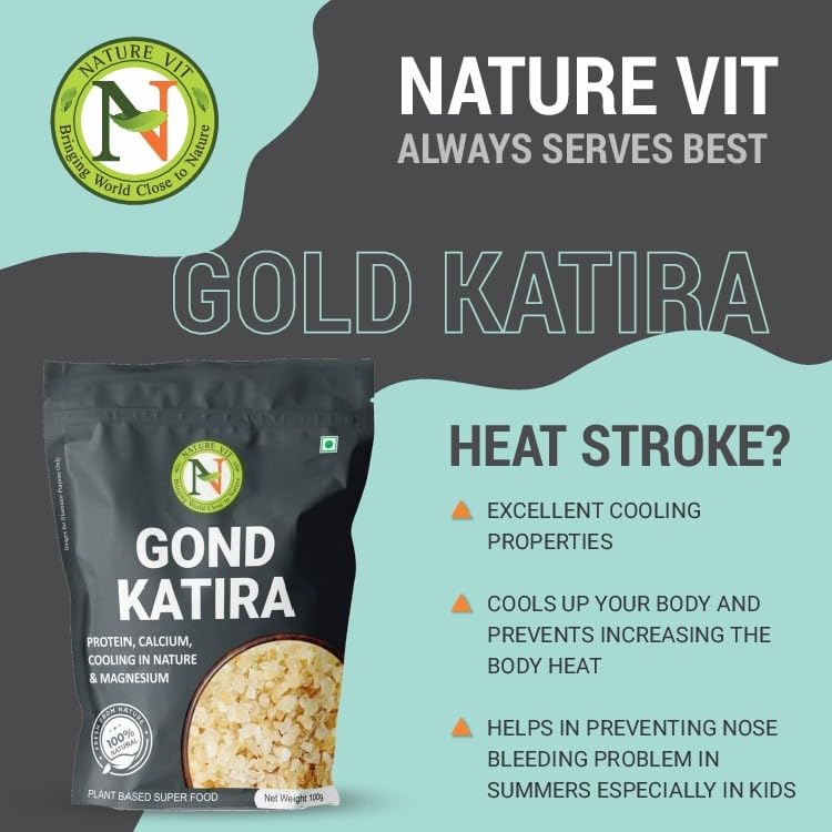 NatureVit Pure Gond Katira (Edible Almond Gum) | High Cooling Properties | Natural Tragacanth Gum Superfood | Calcium · Magnesium · Protein