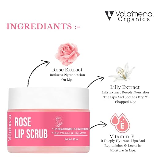 Volamena Rose & Vit-E Lip Scrub For Plumping Lips - 15 ml