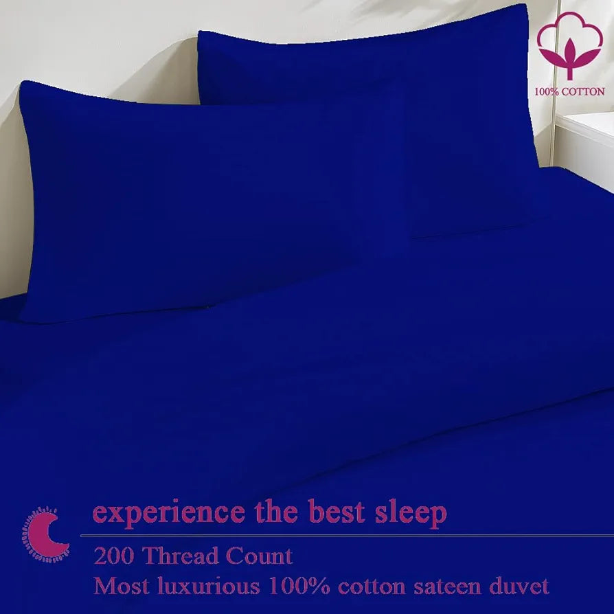 Trance Home Linen Zippered 100% Cotton 200TC Satin Stripe King Size Duvet Cover Quilt Cover Blanket Cover Razai Comforter Cover with 2 Pillow Covers Colour Ink Blue