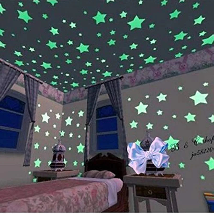 Rangoli 3D Glow in The Dark Stars - Glow Stars Stickers Adhesive 100pcs 3D Glowing Stars