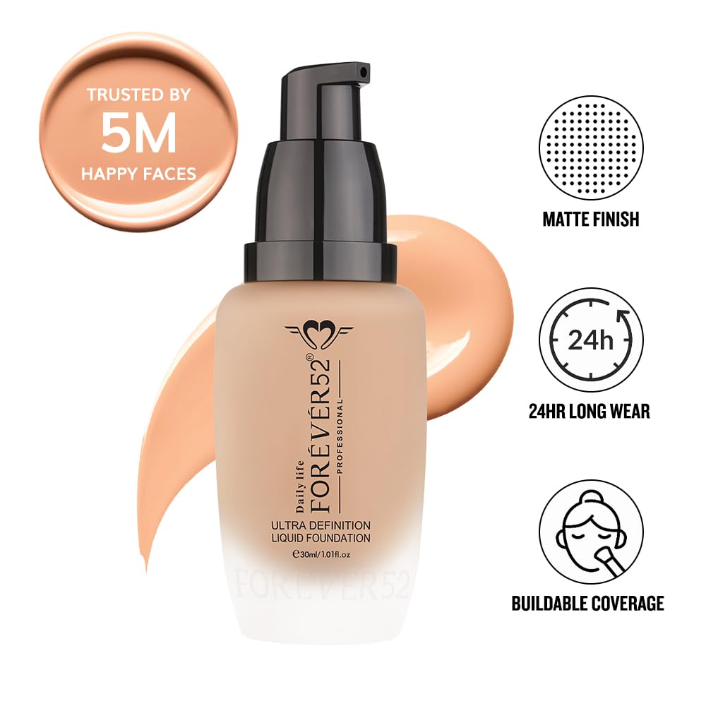 Daily Life Forever52 Ultra Definition Liquid Foundation | 24H Wear, Medium to Full Coverage, Pore-Minimizing & Mattifying, Long Lasting, Anti-Aging, Satin Finish| All skin type - Honey (FLF014) 30ml