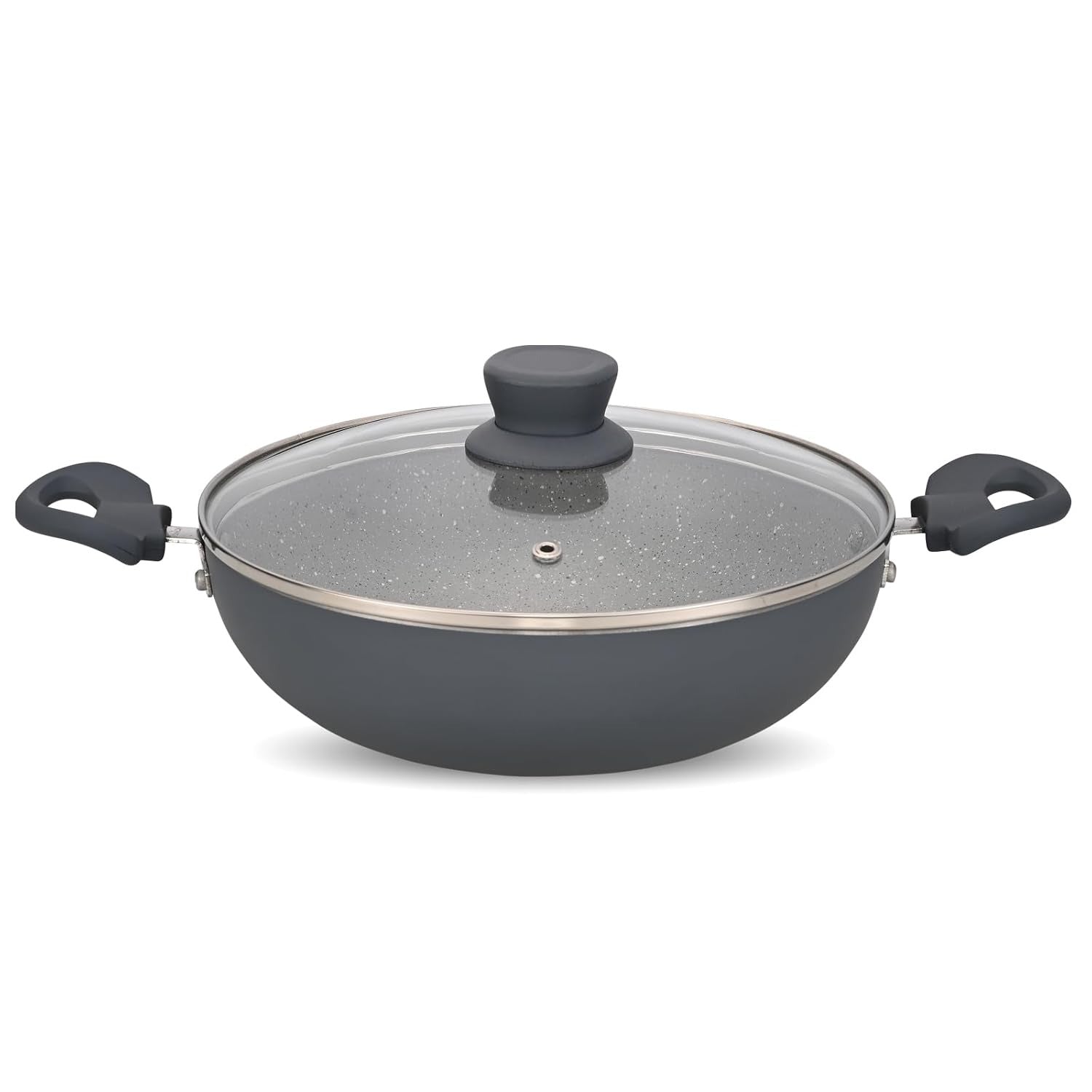 NAVRANG Cookware Aluminium Kadhai 22cm with Glass Lid