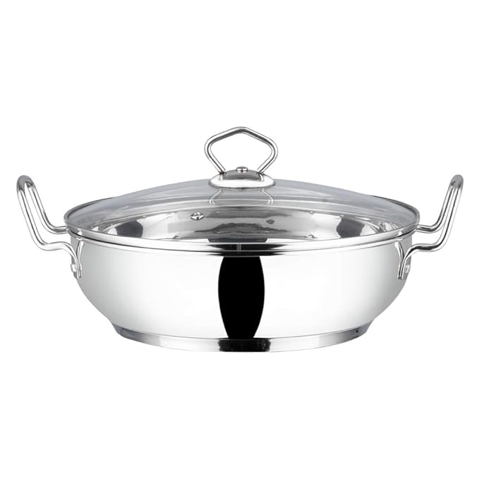 Vinod Stainless Steel Kadhai with Glass Lid - 2.7 Litre, 24cm | Extra Thick, SAS Heavy Bottom | Kadai for Cooking