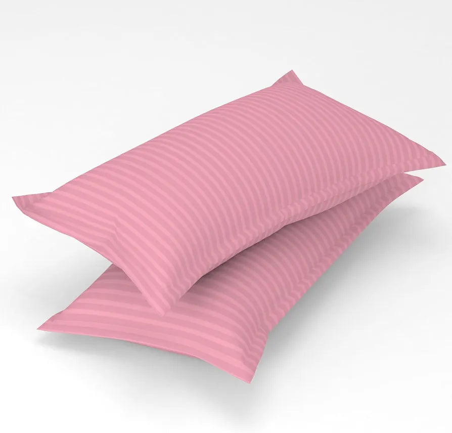 Homefab India 160 TC Stripe Cotton Feel Glace Cotton Elastic Fitted King Size Double Bed Bedsheet with 2 Pillow Covers Fits Upto 6 inches Mattress Baby Pink