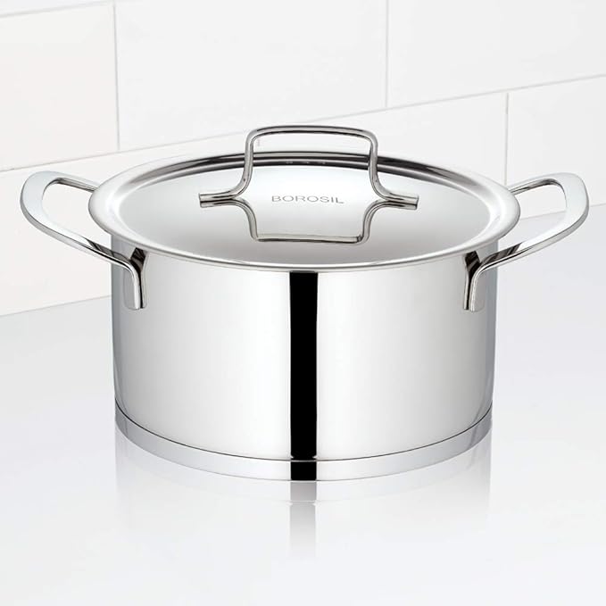 Borosil Stainless Steel Casserole | 2.3 Litres | Silver | Set of 1