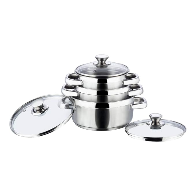 Vinod Bremen Stainless Steel Saucepot Set of 3 with Glass Lid | 2.5mm Thick Base | Riveted Sturdy Handle