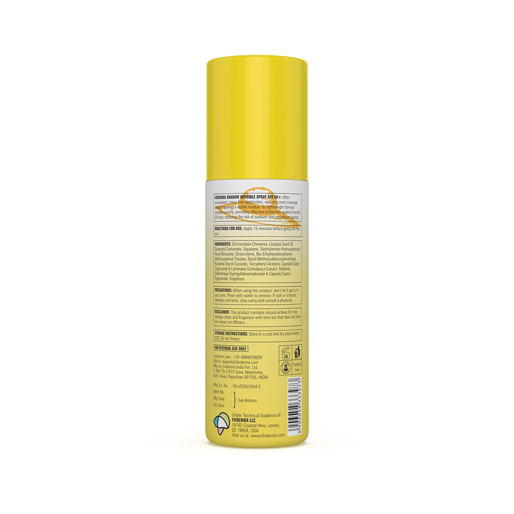 Fixderma Shadow SPF 50+ PA+++ Invisible Spray | Ultra Lightweight Transparent Sunscreen | Water Resistant Broad Spectrum UVA&UVB Sunscreen water resistant, spray for body 50ml (Pack of 1)