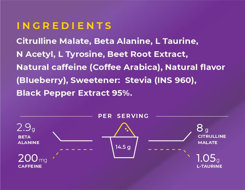 NATURALTEIN PURE-07 Vegan Pre-Workout â€“ Blueberry Blast | Clean Energy & Focus | 300g Powder | 21 Power-Packed Servings