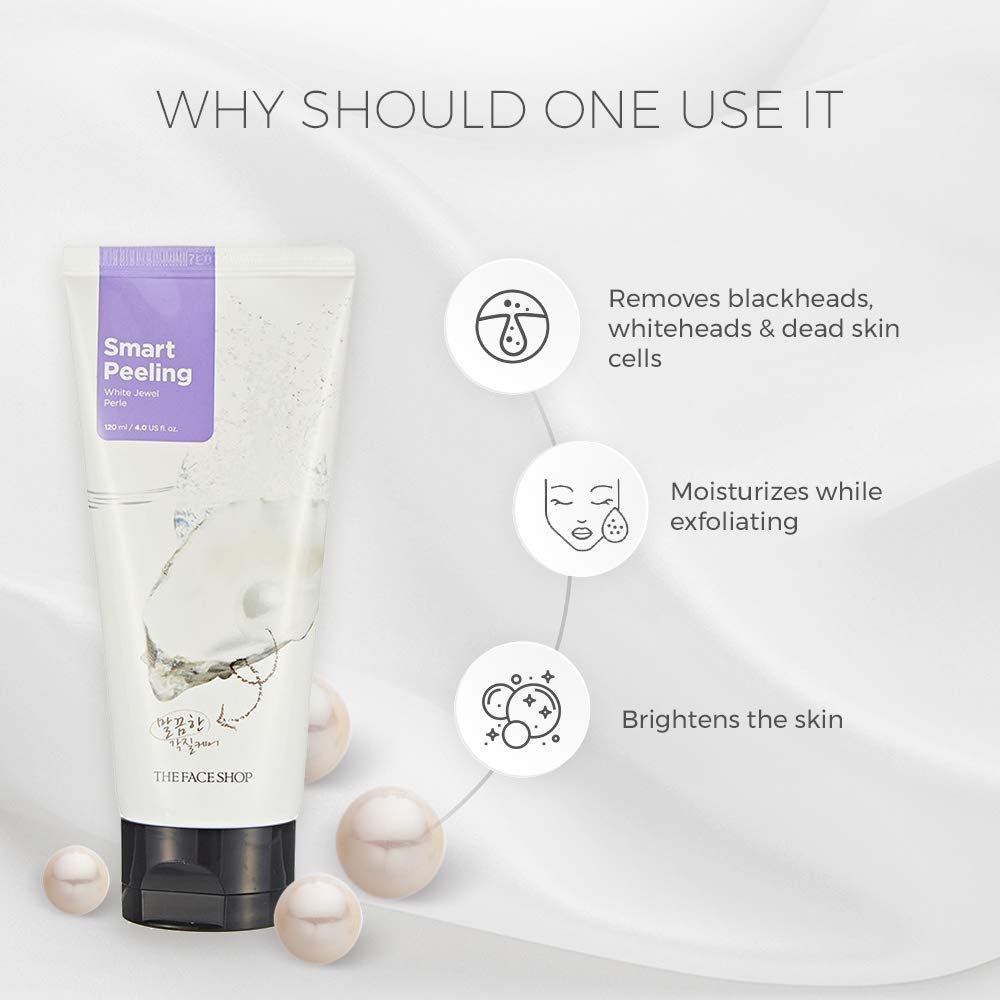 The Face Shop Smart Peeling White Jewel Gentle Exfoliator Face Scrub with Pearl Powder extracts for Brightening| Removes Tan and Blackheads,120ml