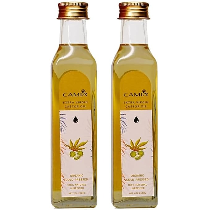 Camia Premium Cold Pressed Organic Castor Oil For Skin Hair & Eyebrows - 250 ml (Pack of 2)