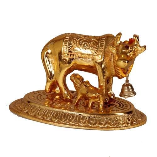 Ecraftindia Handcrafted Cow and Calf Metal Figurine | Golden