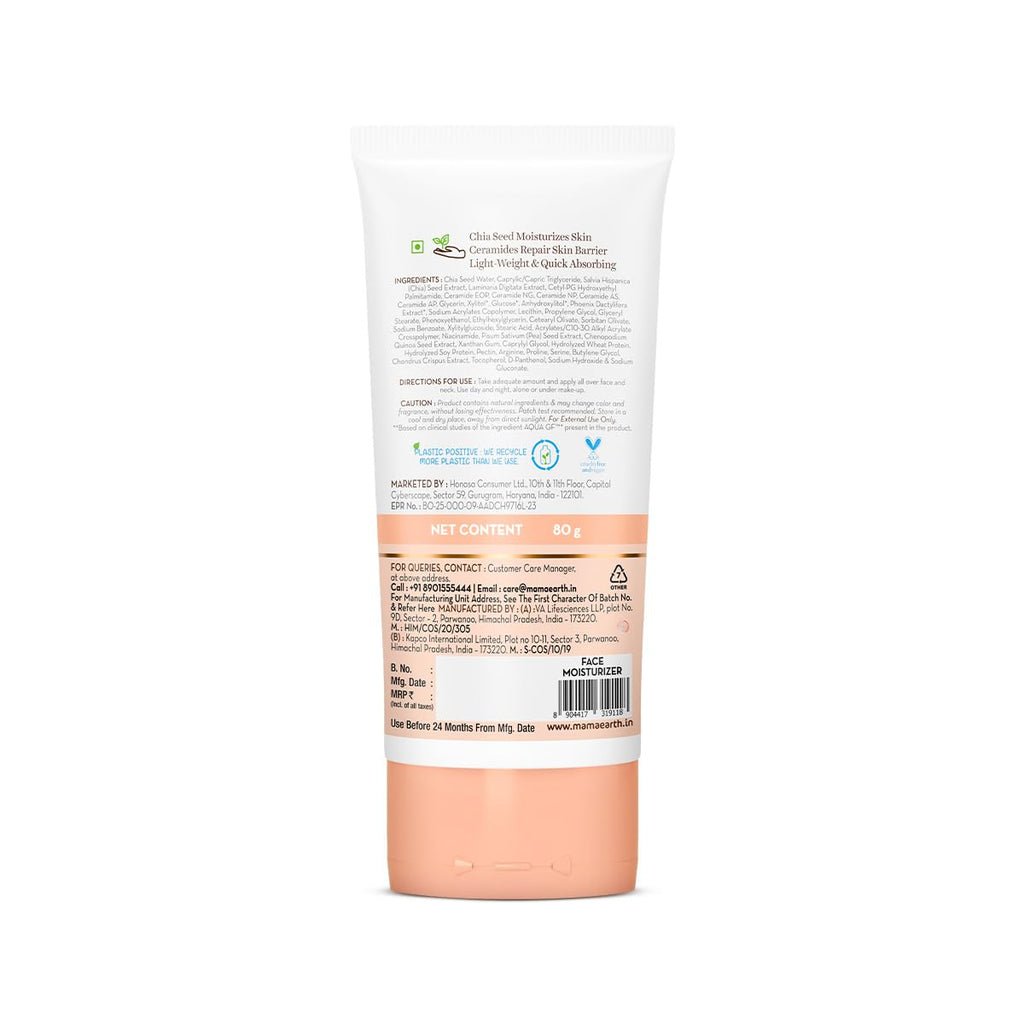 Mamaearth Chia Oil-Free Moisturizer with Chia Seed & Ceramides for Normal to Oily Skin | For Hydrated Glow | 24 Hrs Long-Lasting Hydration | Co-Created with Dermats | Healthy Skin Barrier | Oil-Free Formula | Fragrance Free | 80 g