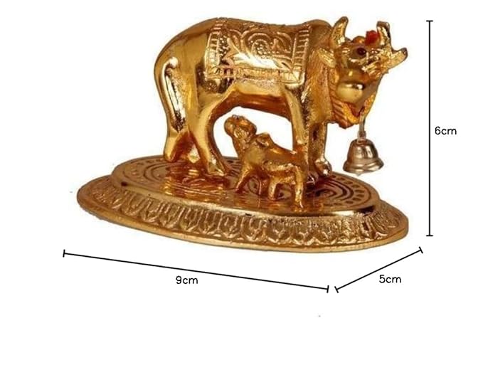 Ecraftindia Handcrafted Cow and Calf Metal Figurine | Golden