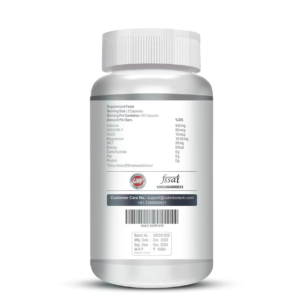 Vokin Biotech Calcium with Magnesium, Vitamin D3 & Vitamin K2- Mk-7 - Support Bone Health- 572mg - (90 Capsule)