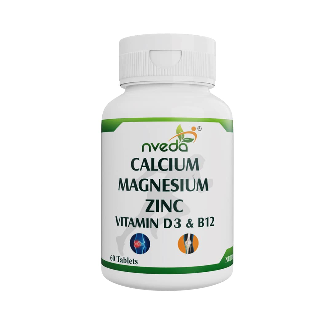 Nveda Calcium Supplement 1,000 mg with Vitamin D3, Magnesium, Zinc & Vitamin B 12 For Men & Women/For Immunity, Bone & Joint Support - 60 Tablets
