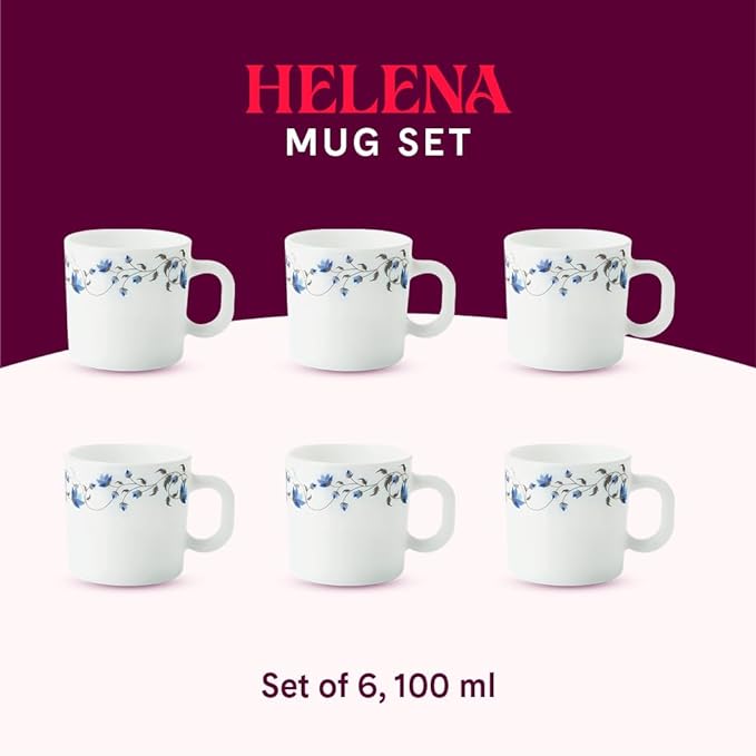 Larah By Borosil  Helena Opalware Cup | Set of 6 Pieces | White