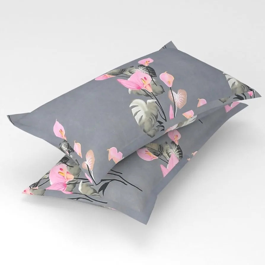 Homefab India 144 TC Microfiber Double BedSheet with 2 Pillow Covers Floral Grey
