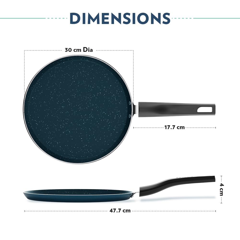 Borosil Prochef Non-stick Aluminum Flat Tawa 30 Cm | Gas Stove Compatible | Thick Uniform Body for Even Heating, Dishwasher Safe | 5 Layer Nonstick Coating