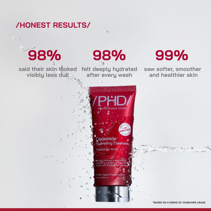 /PHD/ Ceramide Hydrating Cleanser with Hyaluronic Acid 100ml | Non-Drying Gel Face Wash for All Oily Skin, Dry Skin & Sensitive Skin | Gently Cleanses, Hydrates & Protects Skin Barrier | Fragrance-Free
