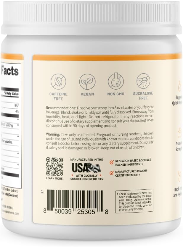 Snap Supplements BCAA Powder - 5g Vegan Branched Chain Amino Acids (2:1:1 Leucine Isoleucine Valine) + Essential Amino Acids with Nitric Oxide Booster, 30 Servings, Peach Mango