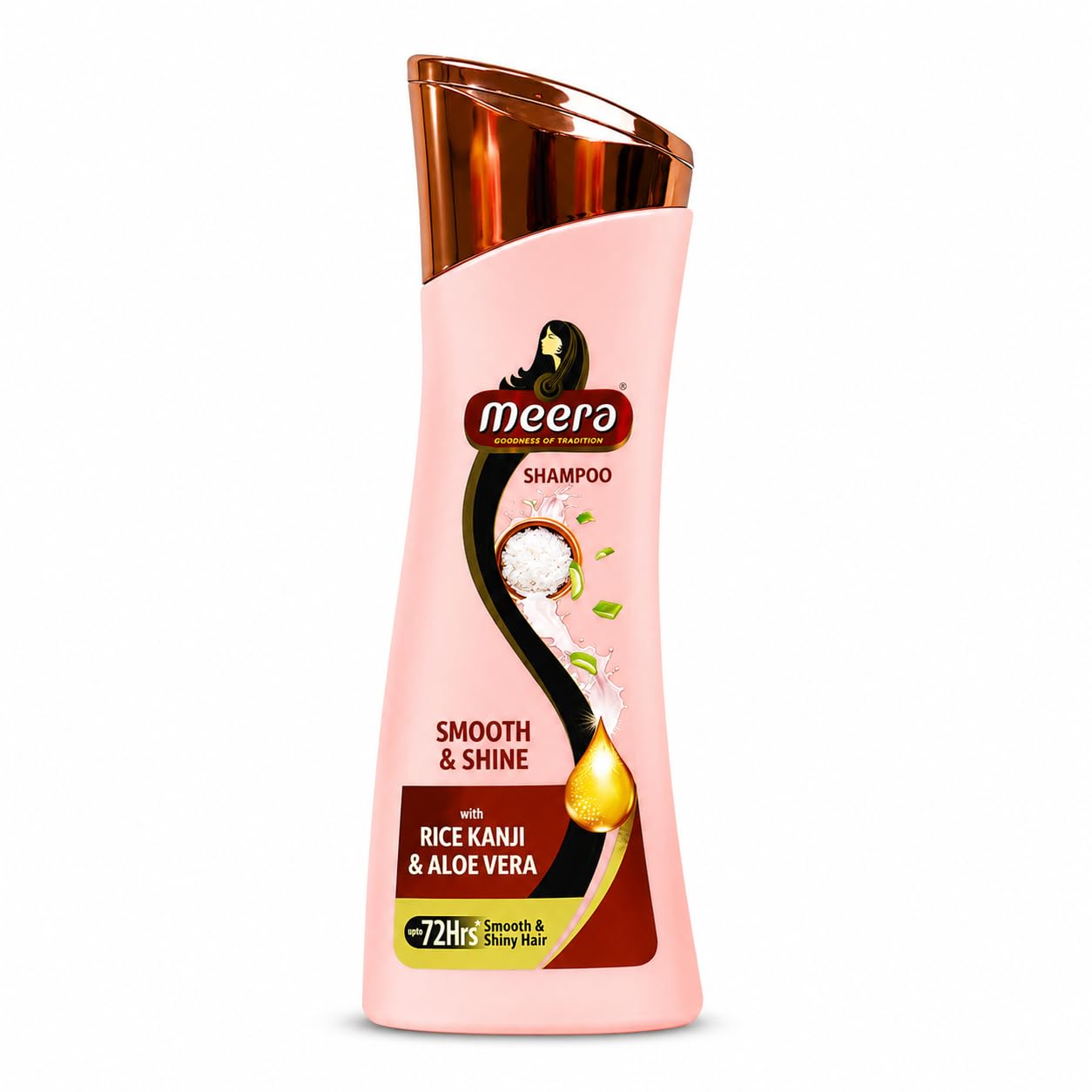 Meera Smooth & Shine Shampoo with Rice Kanji & Aloe Vera | Up to 72 Hours Smooth & Shiny Hair | Nourishes & Softens Hair | Suitable for Men & Women | 180ml