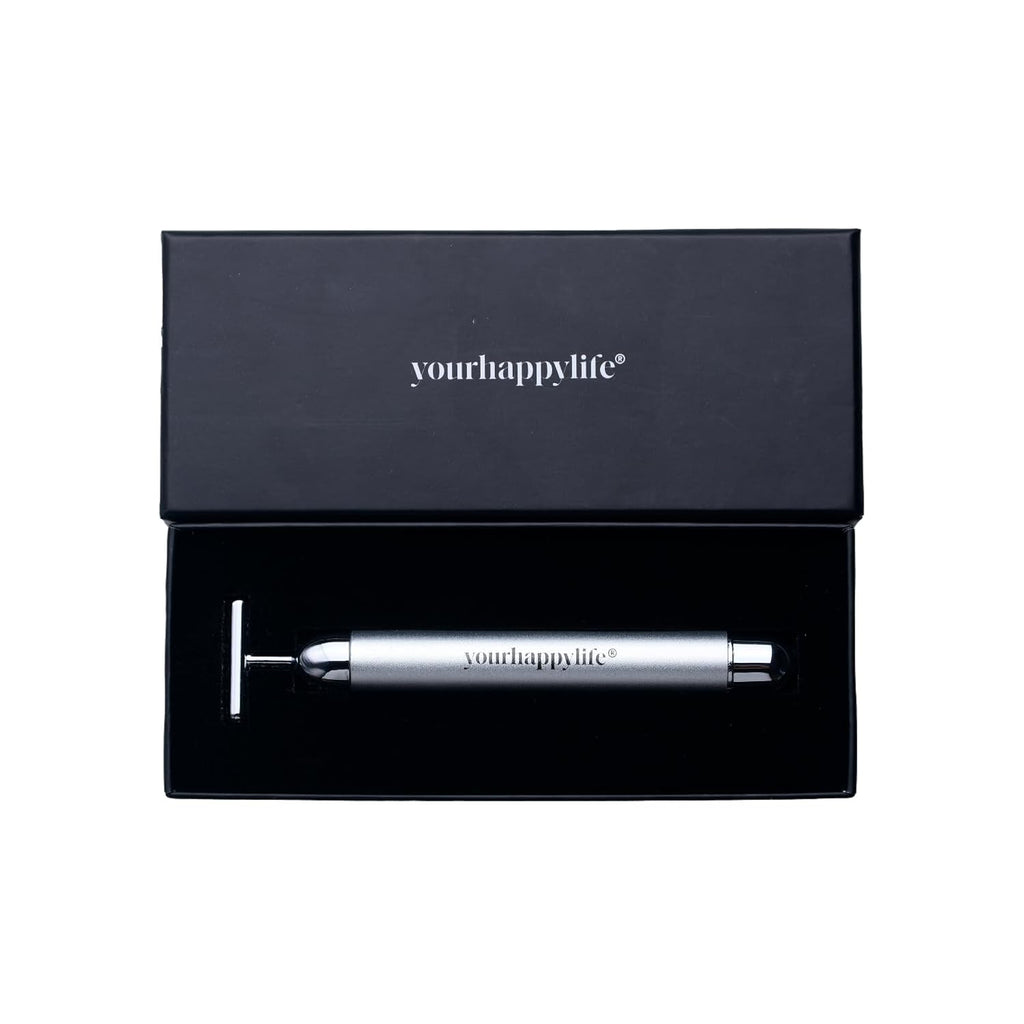 YourHappyLife Sculpt Face Roller T-Shaped electric (Battery Operated) Dermateq Silver Coated | Anti Wrinkle Massager for Forehead, Eye, Neck & Collar Bone (Silver Colour) | Skin Elasticity, De-Puff.