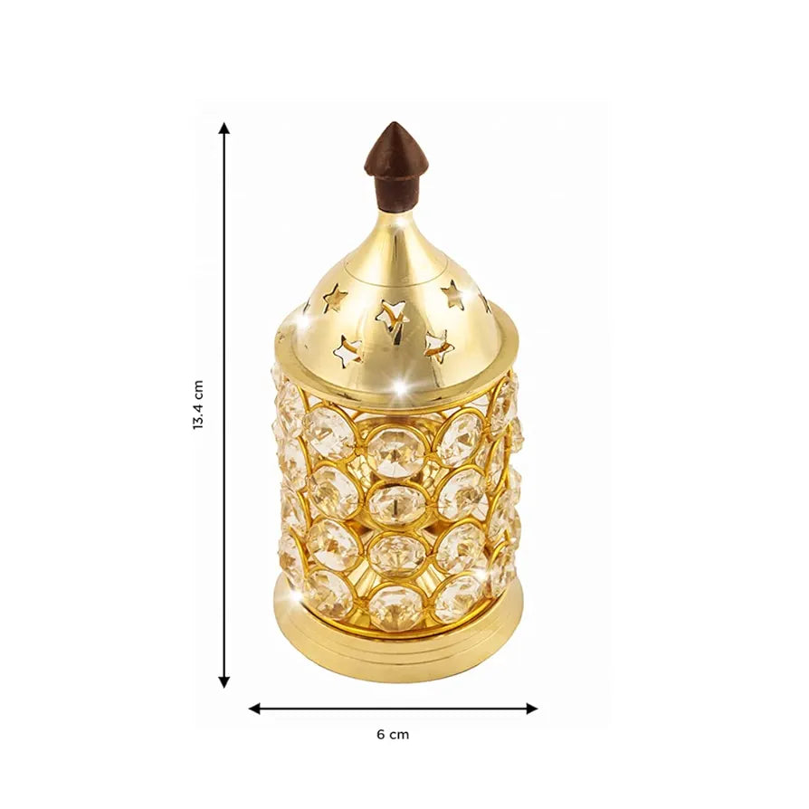 Shubhkart Nitya Crystal Deep Small Decorative Brass Crystal Oil Lamp Lantern Deep Jyot Diwali Tea Light Holder 180Gm